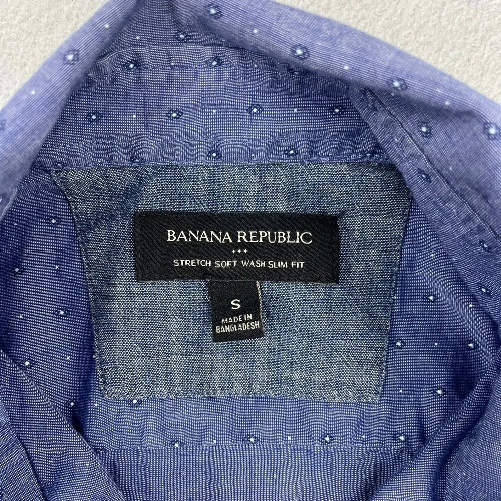 Banana Republic Mens Small Blue‎ Micro Diamond Stretch Soft Wash Slim Fit Shirt